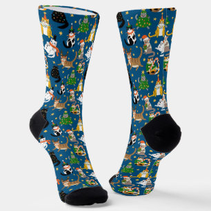 Chaussette Chats Festifs en Costumes de Noël Motif