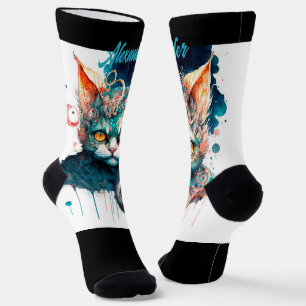 Chaussette Chatte aquarelle en chaussettes personnalisées ste