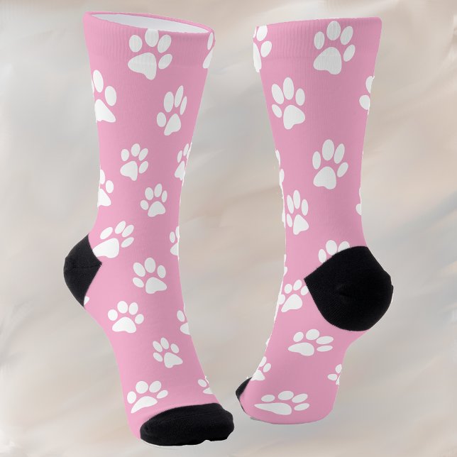 Chaussette Chatte blanc empreintes de pattes rose chaussettes (Créateur téléchargé)