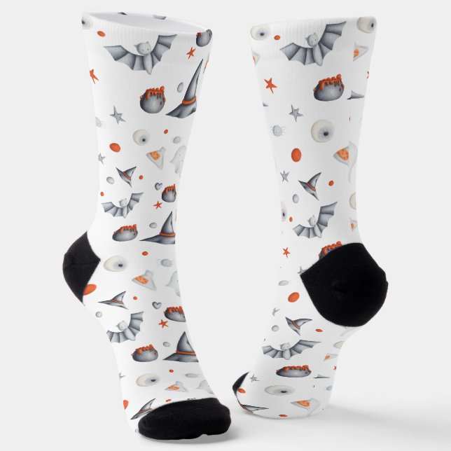 Chaussette Chaudrons blancs orange chauves-souris illustrées  (Angulaire)