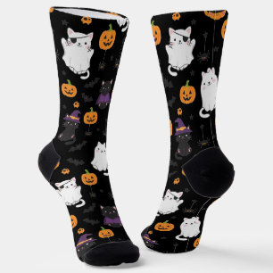 Chaussette Chaussettes à motif chats et citrouilles Halloween