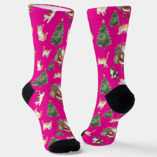 Chaussette Chaussettes à motif chats mignons et arbres de Noë