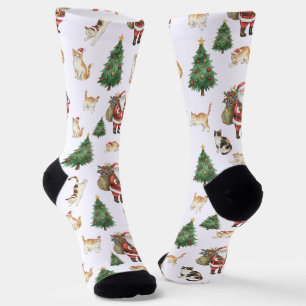Chaussette Chaussettes à motif chats mignons et sapins de Noë