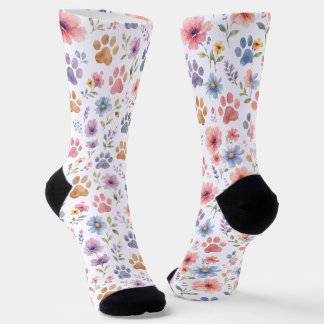 Chaussette Chaussettes à motif d'empreinte de patte et floral