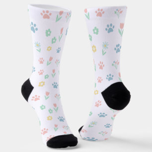 Chaussette Chaussettes à motif empreinte de patte et fleurs p