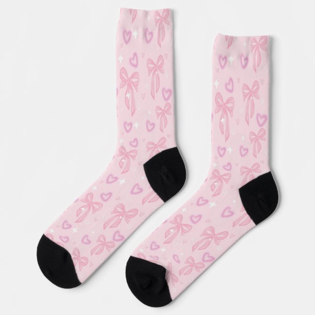 Chaussette Chaussettes à nœud rose et cœur (Gauche)