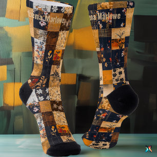 Chaussette Chaussettes à patchwork floral – Or et marine pers