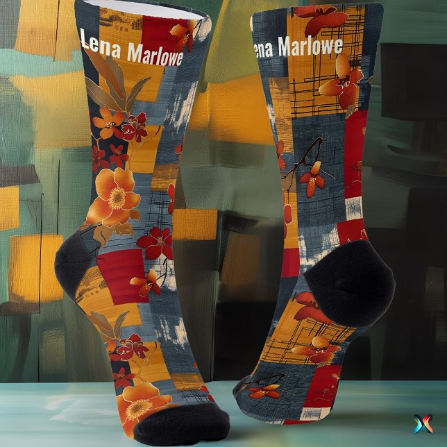 Chaussette Chaussettes à patchwork floral rustique – Rouge &  (Créateur téléchargé)