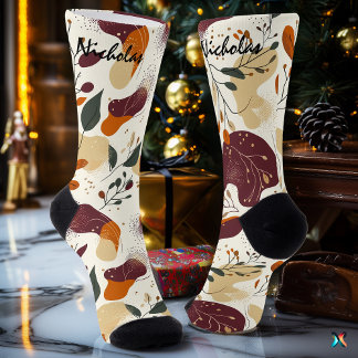 Chaussette Chaussettes Abstraites d'Automne avec Feuilles et 