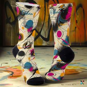 Chaussette Chaussettes Abstraites dynamiques en Magenta, Turq