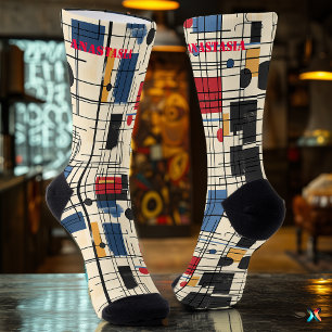 Chaussette Chaussettes Abstraites Géométriques avec Motif Gri