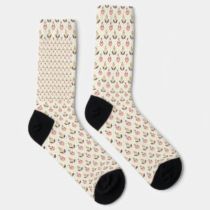 Chaussette Chaussettes beiges avec petit motif floral rouge e