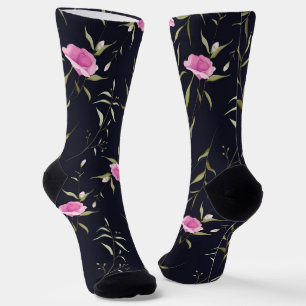 Chaussette Chaussettes bleu marine avec un motif floral rose