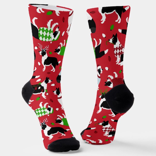 Chaussette Chaussettes Collie Bordure Noël (Angulaire)