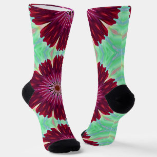 Chaussette Chaussettes d'Art Mandala Flower Rouge Bourgogne