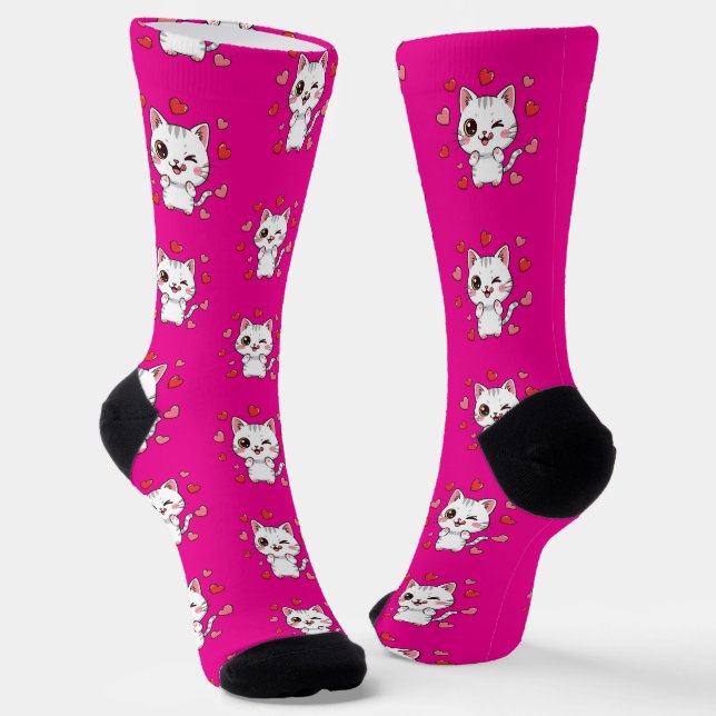 Chaussette Chaussettes de chat mignonnes avec Coeurs - Cadeau (Angulaire)