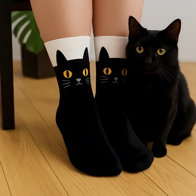 Chaussette Chaussettes de chat noir cadeau pour les Amoureux  (Custom These black cat socks are the purr-fect gift for any cat lover. Featuring a sleek feline )