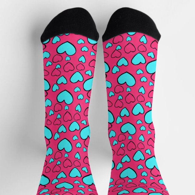 Chaussette Chaussettes de coeur rouges et bleues (Haut)