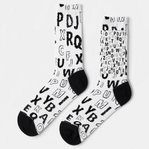 Chaussette Chaussettes de équipage à motif alphabet noir et b