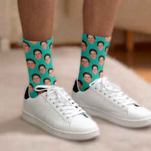 Chaussette Chaussettes de équipage turquoise bleu avec photo 