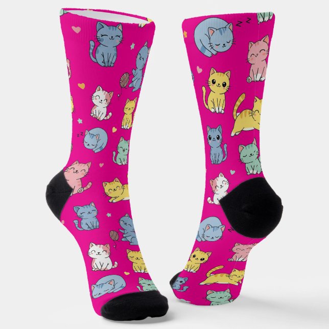 Chaussette Chaussettes de l'équipage Motif de chats en carton (Angulaire)