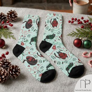 Chaussette Chaussettes de Noël à la menthe avec chaton joueur
