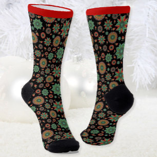 Chaussette Chaussettes de Noël amusantes en Rouge Vert & Noir