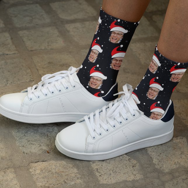 Chaussette Chaussettes de Noël Photo Père Noël amusantes (Créateur téléchargé)