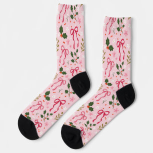 Chaussette Chaussettes de Noël roses mignonnes au houx