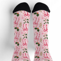 Chaussettes de Noël roses mignonnes au houx