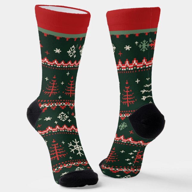 Chaussette Chaussettes de Noël rouges et vertes avec nom (Angulaire)