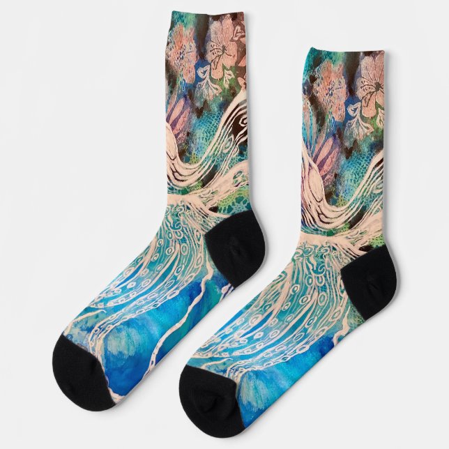 Chaussette Chaussettes de pieuvre funky artsy à l'esprit océa (Gauche)