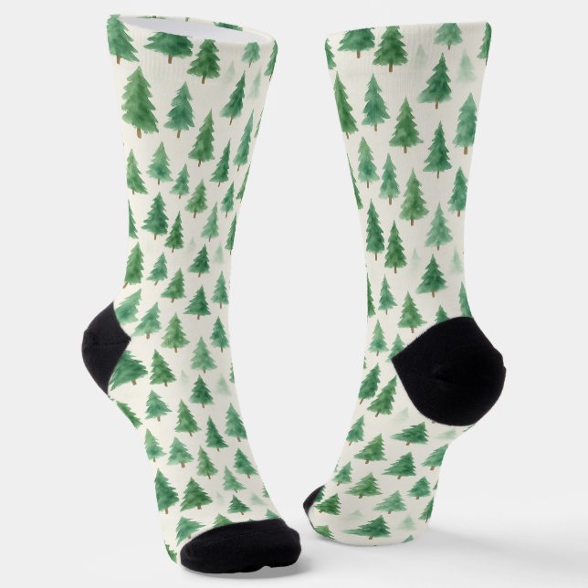 Chaussette Chaussettes de pin de Noël - Aquarelle moderne (Angulaire)
