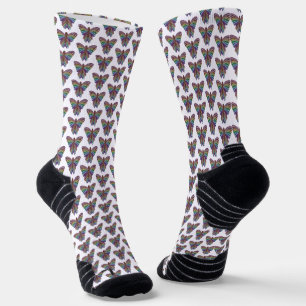 Chaussette Chaussettes de sport - Papillon arc-en-ciel (blanc