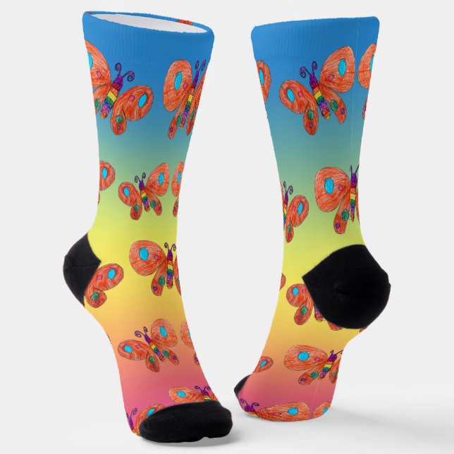 Chaussette Chaussettes d'équipage à papillon orange (Angulaire)