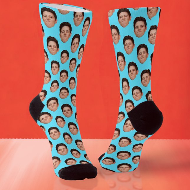 Chaussette Chaussettes d'équipage bleu clair photo personnali (Créateur téléchargé)