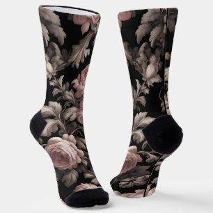 Chaussette Chaussettes d'équipage en toile noire et Rose pous