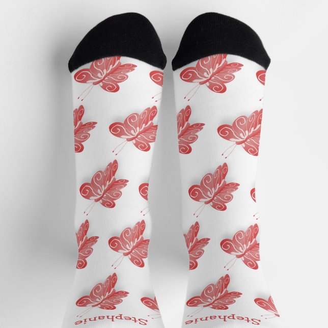 Chaussette Chaussettes Design papillon rouge (Haut)