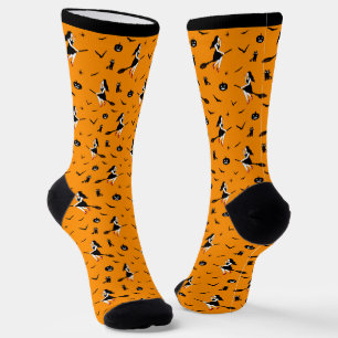 Chaussette Chaussettes d'Halloween orange avec sorcières et c