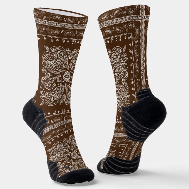 Chaussette Chaussettes d'impression Brown Paisley Bandana (Angulaire)