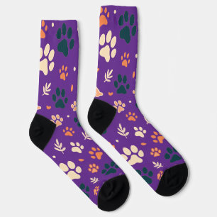 Chaussette Chaussettes Empreinte de patte et Motif feuille