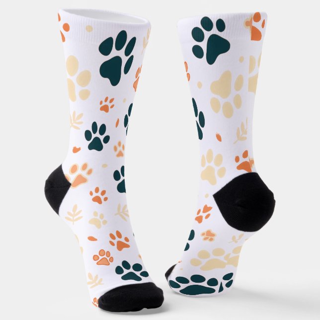 Chaussette Chaussettes Empreinte de patte et Motif feuille (Angulaire)