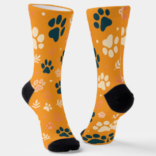 Chaussette Chaussettes Empreinte de patte et Motif feuille