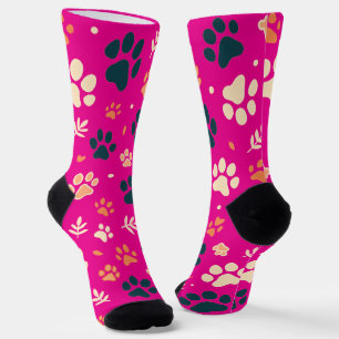 Chaussette Chaussettes Empreinte de patte et Motif feuille