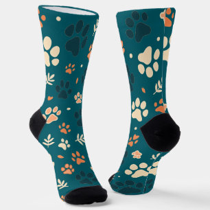 Chaussette Chaussettes Empreinte de patte et Motif feuille