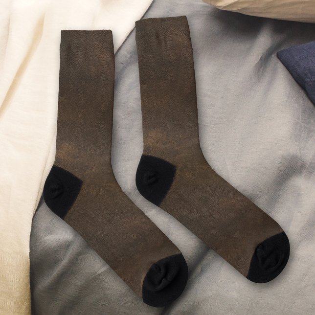Chaussette Chaussettes en cuir Brown Faux Motif (Socks featuring a faux leather pattern in natural brown)