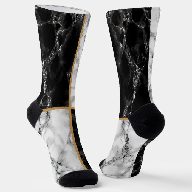 Chaussette Chaussettes en marbre blanc Noir Ligne or Moderne (Angulaire)