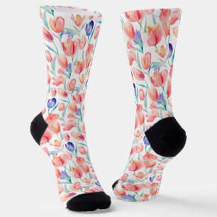 Chaussette Chaussettes équipage à motif de tulipes à l'aquare