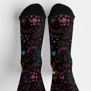 Chaussette Chaussettes équipage papillon floral néon