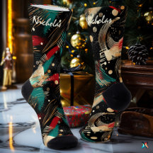 Chaussettes festives d'hiver en turquoise, or et c